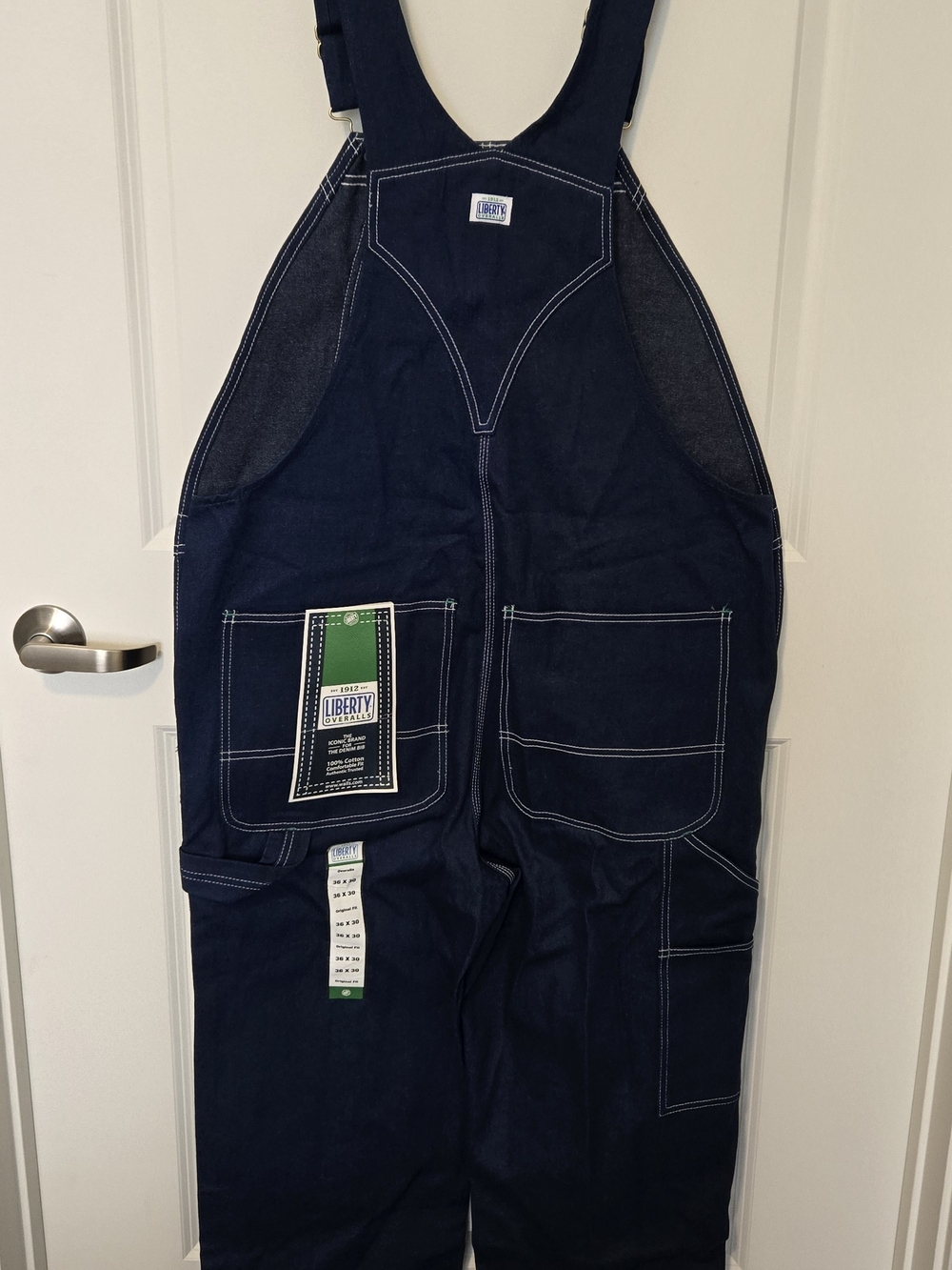 liberty Dark Blue Denim Relaxed Men's Overalls with Green Trim NWTAGS, 08/2014 - Picture 4 of 15